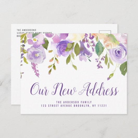 Neue Adressskripte lila verschoben Postkarte (Vorne/Hinten)