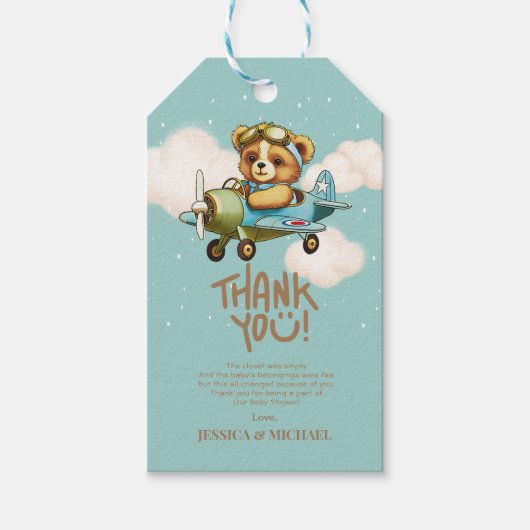 Neue Adventure Baby Pilot Airplane Babydusche Geschenkanhänger (Vorderseite)