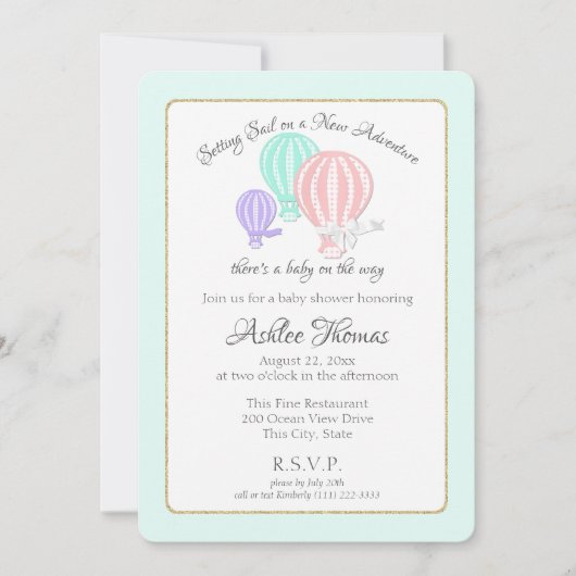 Neue Adventure Hot Air Balloons Babydusche Einladung (Vorderseite)