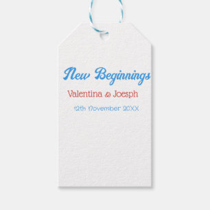 neue Anfänge Paar Hochzeit Name Datum blau retro Geschenkanhänger