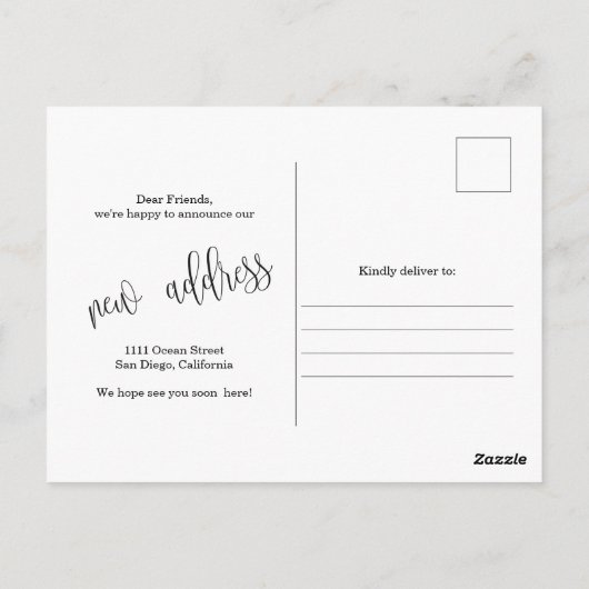 Neue Ankündigung zum Foto der Zuhause-Adresse Postkarte (Rückseite)