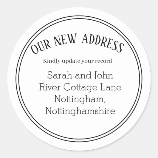 Neue Ankündigung zum Verschieben von Adressen Whit Runder Aufkleber (Vorderseite)