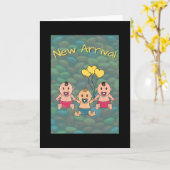 Neue Ankunft - für Triole 2 Mädchen und einen Jung Karte (Gelbe Blume)