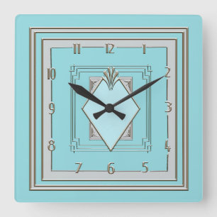 Neue Art Deco Uhr in Blau und Silber.