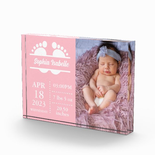 Neue Baby-Ankündigung Girl Birth Stat Foto Block (Rechts)