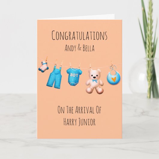 Neue Baby Boy Aquamarine Glückwünsche individuell Karte (Vorderseite)