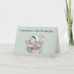 Neue Baby Boy Card mit Carriage & Blume Dankeskarte