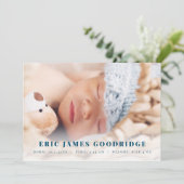 Neue Baby Boy Geburtshilfekarte Ankündigung (Stehend Vorderseite)