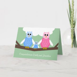 Neue Baby Boy Gratulations-Karte mit Eule Familie Karte