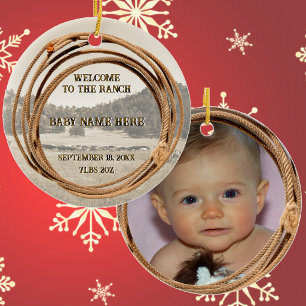 Neue Baby-Cowboy oder Cowgirl mit Lariat-Acryln Ornament