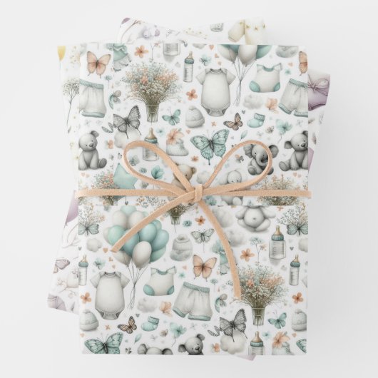 Neue Baby-Dusche, Junge, Mädchen, neutral, Geschenkpapier Set (Beispiel)