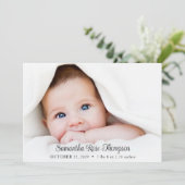 Neue Baby Elegantes Foto Geburtskarte Einladung (Stehend Vorderseite)