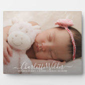 Neue Baby Foto Script Name Birth Stats Fotoplatte (Vorderseite)