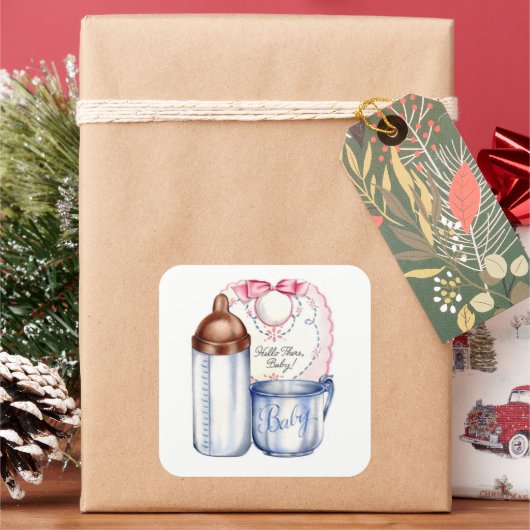 Neue Baby-Geschenksticker für Körbe oder Scrapbche Quadratischer Aufkleber (Feiertag)