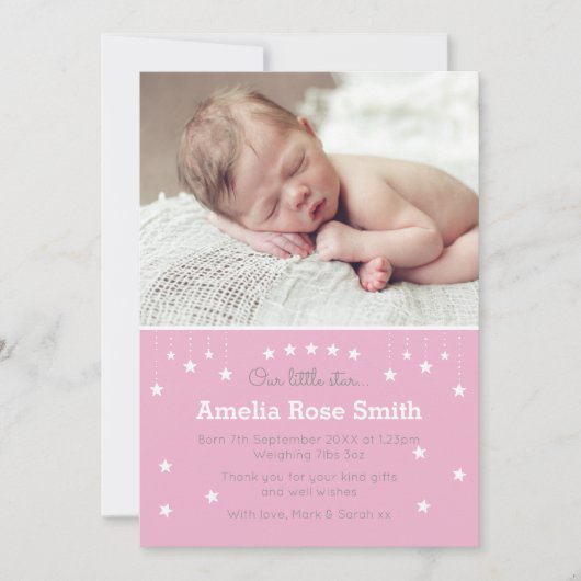 Neue Baby Girl Ankündigung/Dankeschön Karte (Vorderseite)