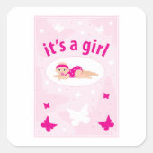 Neue Baby Girl-Ankündigung Quadratischer Aufkleber (Vorderseite)