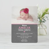 Neue Baby Girl Ankündigung und danke Karte (Stehend Vorderseite)