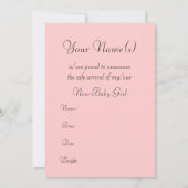 Neue Baby Girl Announccard Einladung (Rückseite)