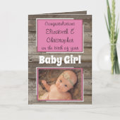 Neue Baby Glückwünsche Foto rustikal rosa Karte (Vorderseite)
