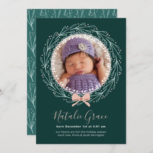 Neue Baby Holiday Birth Ankündigung Foto-Karte (Vorne/Hinten)