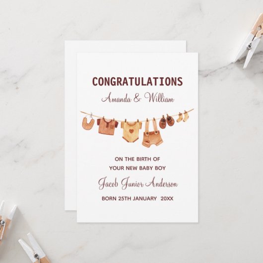 Neue Baby-Kleidung Herzlichen Glückwunsch Personal Karte (Vorderseite/Rückseite Beispiel)