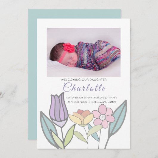 Neue Baby Pastel Blume Personalisiert Ankündigung (Vorne/Hinten)