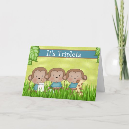Neue Baby Triplet Boys Niedlicher Affe Karte (Vorderseite)
