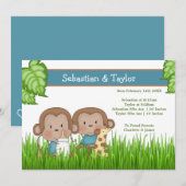 Neue Baby Twin Boys Niedlicher Affe Ankündigung (Vorne/Hinten)