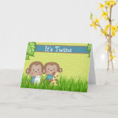 Neue Baby Twin Boys Niedlicher Affe Karte (Gelbe Blume)