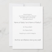 Neue Baby Twins Ankündigung Foto-Karte (Rückseite)