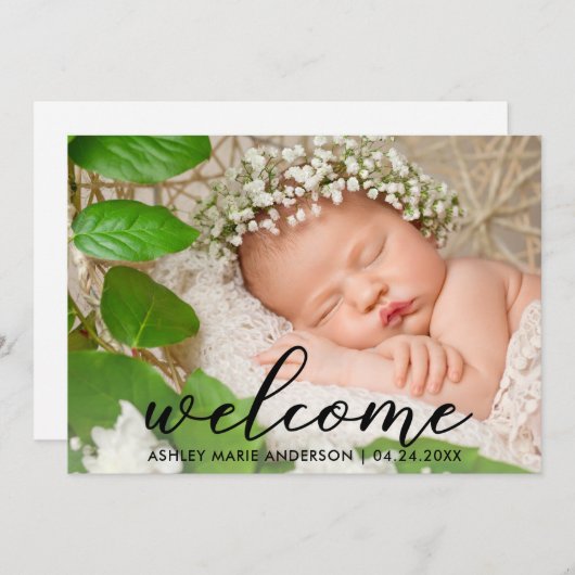 Neue Baby Welcome Card Ankündigung (Vorne/Hinten)