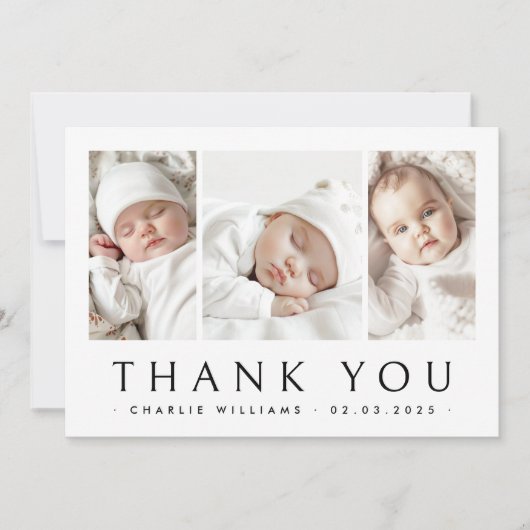 Neue Babyankündigung 3 Foto Dankeschön Karte (Vorderseite)