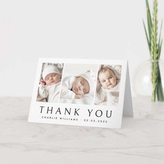 Neue Babyankündigung 3 Foto Dankeschön Karte (Vorderseite)