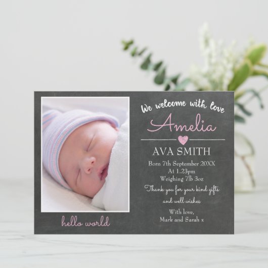 Neue Babyankündigung/Dankeschön-Karte Dankeskarte (Stehend Vorderseite)