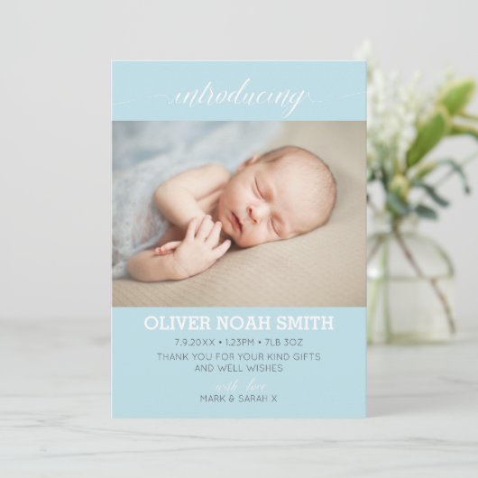 Neue Babyankündigung/Dankeschön-Karte Dankeskarte (Stehend Vorderseite)