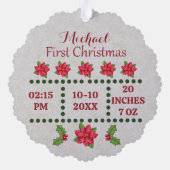 Neue Babygeburtsstatistiken Weihnachten, Geburtsan Ornament Karte (Rückseite)