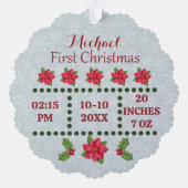 Neue Babygeburtsstatistiken Weihnachten, Geburtsan Ornament Karte (Rückseite)