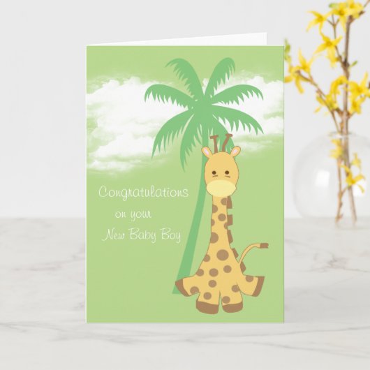 Neue Babyglückwunsch-Blaugiraffe Karte (Gelbe Blume)