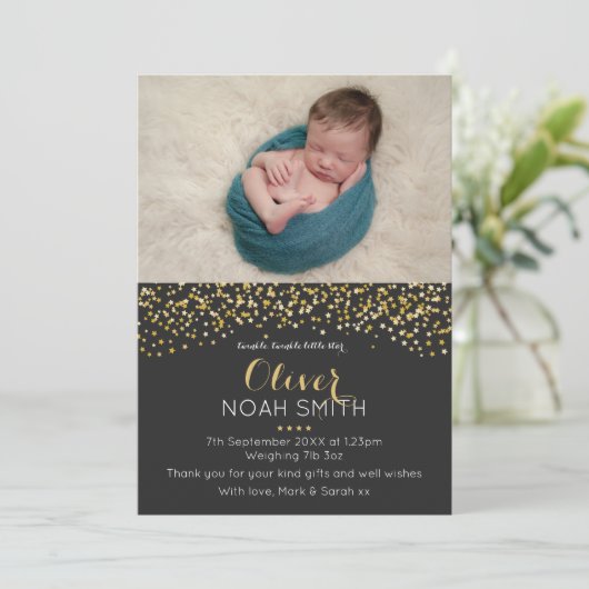 Neue Babymitteilung/danken Ihnen zu kardieren Dankeskarte (Stehend Vorderseite)