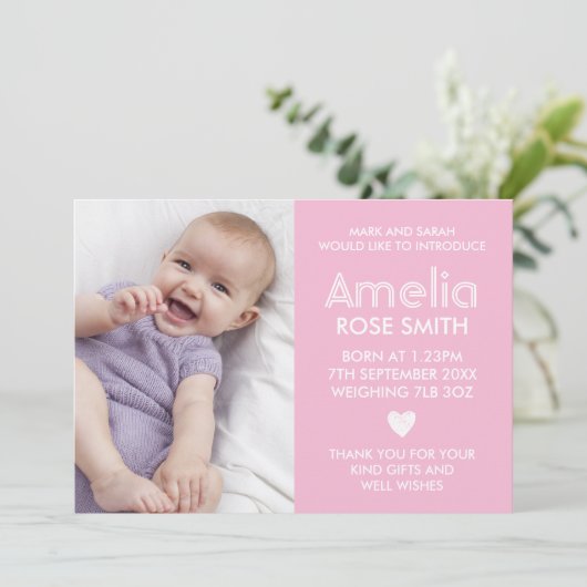 Neue Babymitteilung/danken Ihnen zu kardieren Dankeskarte (Stehend Vorderseite)