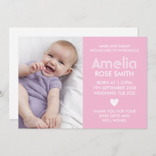 Neue Babymitteilung/danken Ihnen zu kardieren Dankeskarte (Vorne/Hinten)