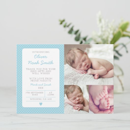 Neue Babymitteilung/danken Ihnen zu kardieren Dankeskarte (Stehend Vorderseite)