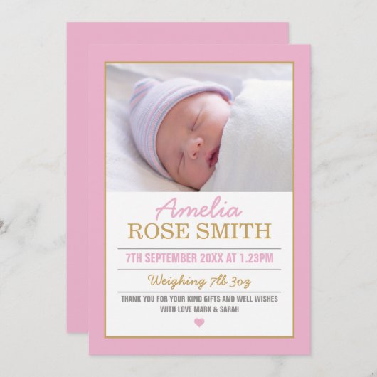 Neue Babymitteilung/danken Ihnen zu kardieren Dankeskarte (Vorne/Hinten)