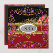 Neue Black Red Birthday Party Blume Frame Einladung (Vorne/Hinten)