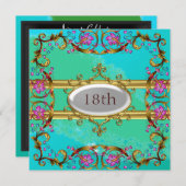 Neue Blue Aquamarin Birthday Party Blume Frame Einladung (Vorne/Hinten)