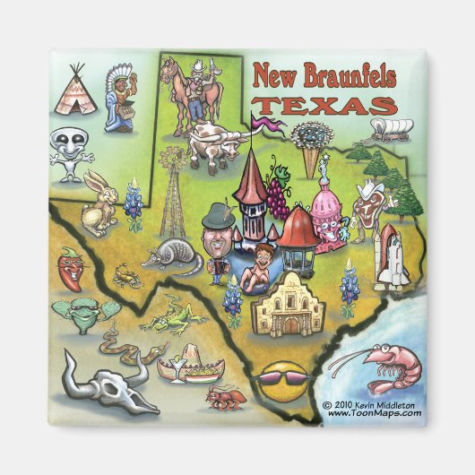 Neue Braunfels TEXAS Karte Magnet (Vorne)