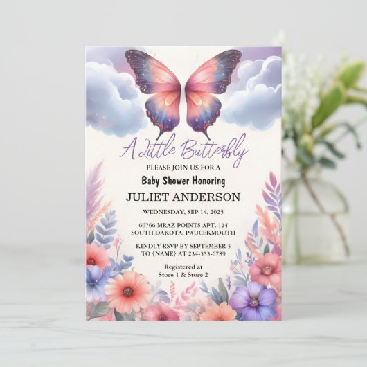 Neue Bug Boho Soft Glow Live Butterfly Baby Dusche Einladung (Stehend Vorderseite)