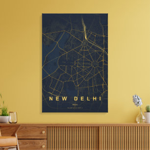 Neue Delhi Indien Stadtplan Minimales Design Leinwanddruck