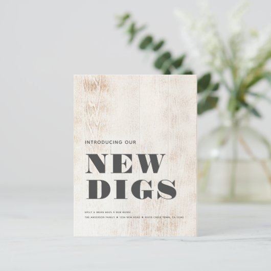 NEUE DIGS Modern Rustikales Weißholzwerk Ankündigungspostkarte (Stehend Vorderseite)