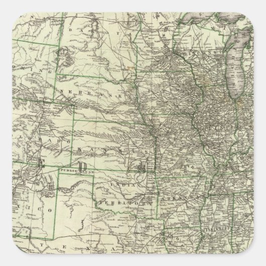 Neue Eisenbahnkarte der Staaten 2 Quadratischer Aufkleber (Vorderseite)